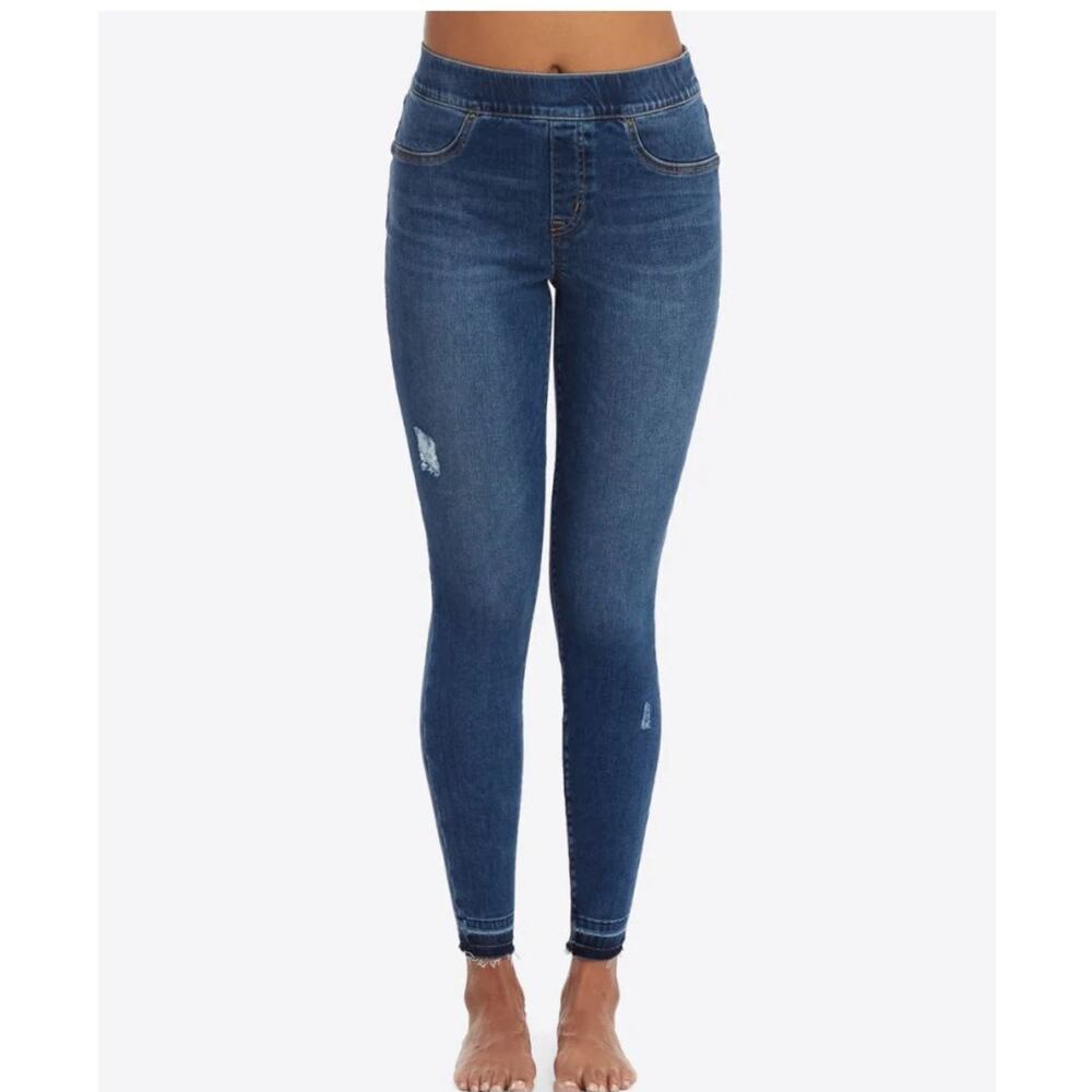 Spanx Distressed Denim Legging Medium Wash Blue NWT - Picture 2 of 8